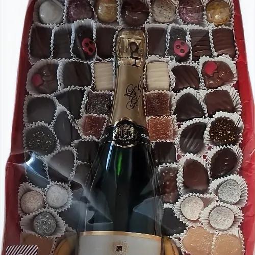 corbeille de chocolats et champagne